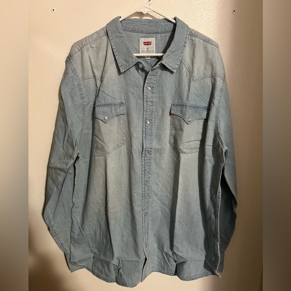LEVI'S Classic Western Pearl Snap Denim Button Down Light Wash Mens Size XXL NWT